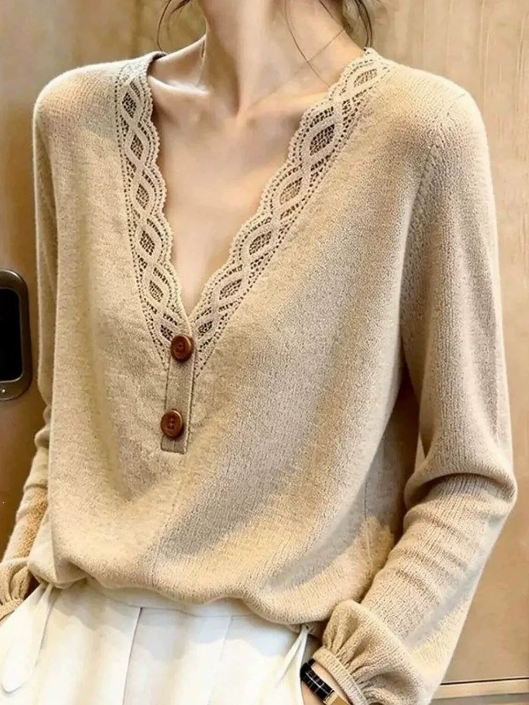 French-style V-neck Knit Top
