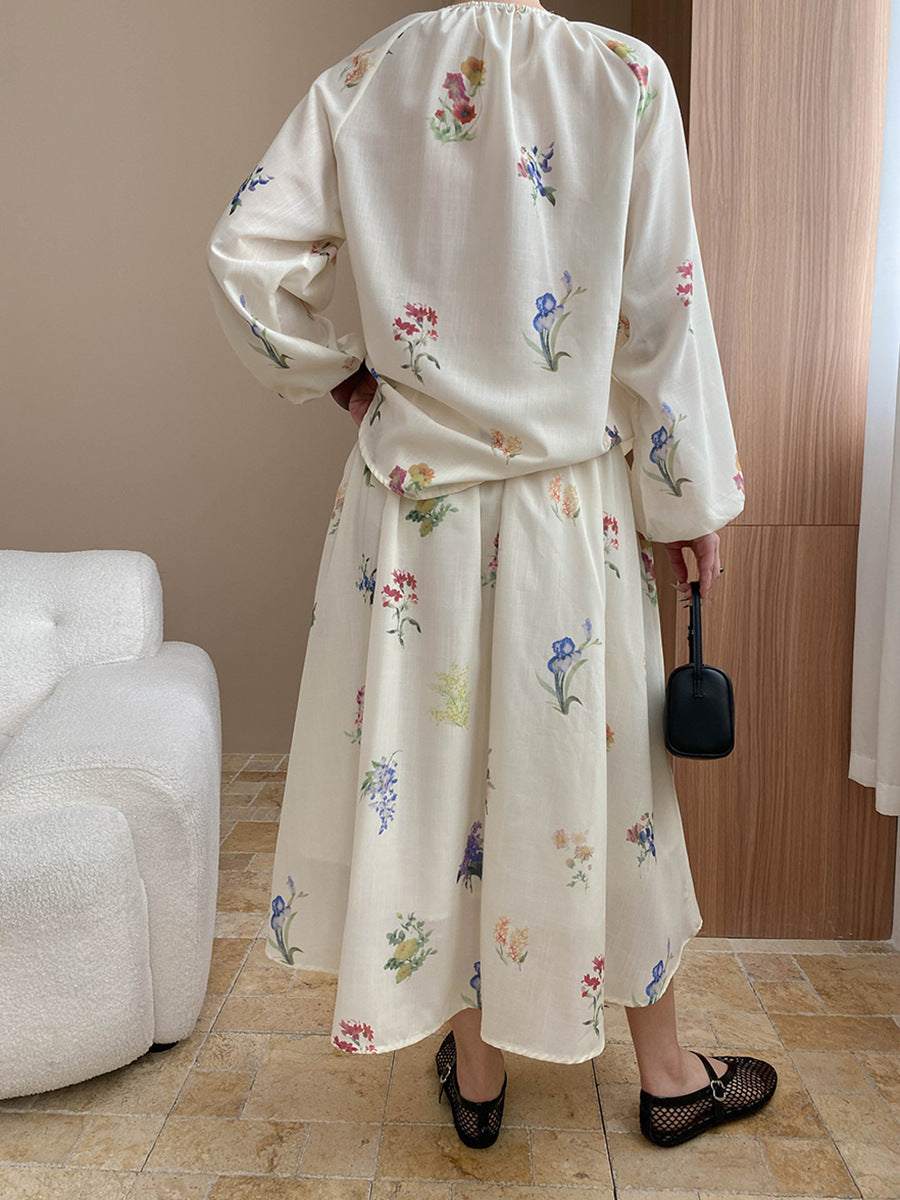 Natalie Retro Floral Printed Tassel Tie Shirt, Shorts, And Skirt Three-Piece Set