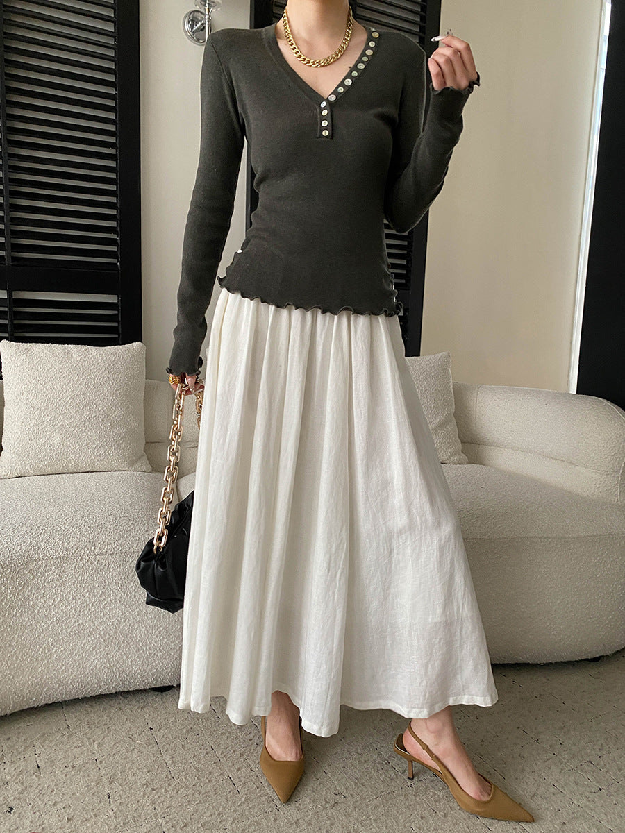 Molly Slim V-Neck Auricular Knitted Top