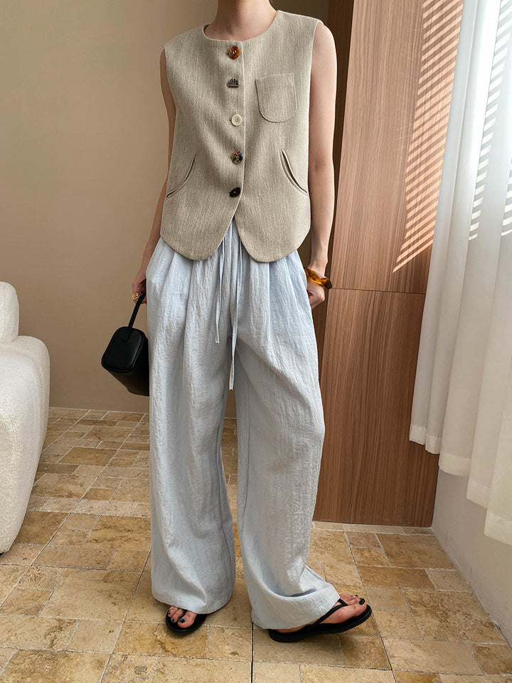 Kaitlyn Casual Pleated Elastic Waist Wide-Leg Pants
