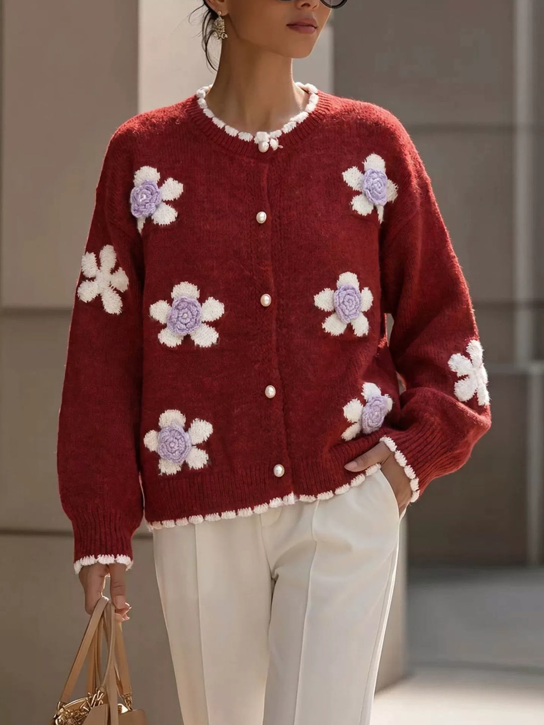 New Embroidered Crew-neck Cardigan