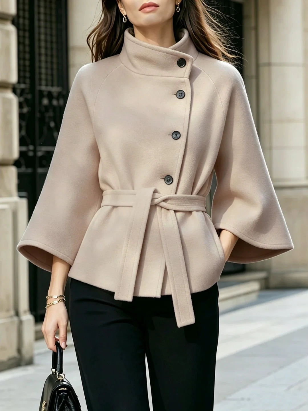 Bell-shaped Three-quarter Sleeves Cropped Jacket