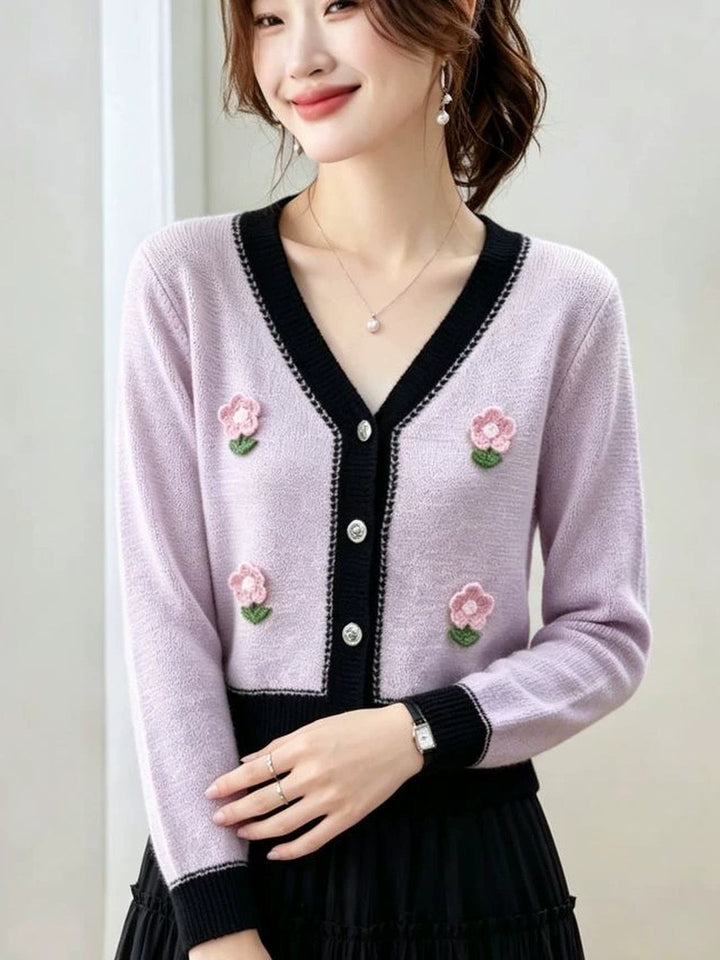 Color-blocked Floral Cardigan