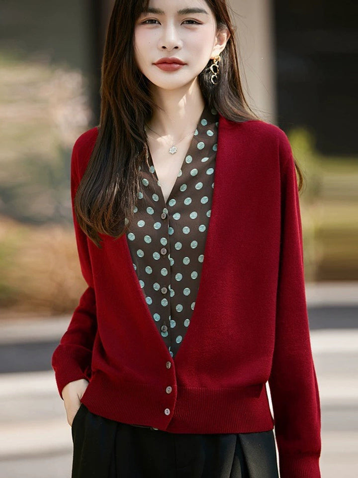 V-neck Wool-blend Faux-layered Cardigan