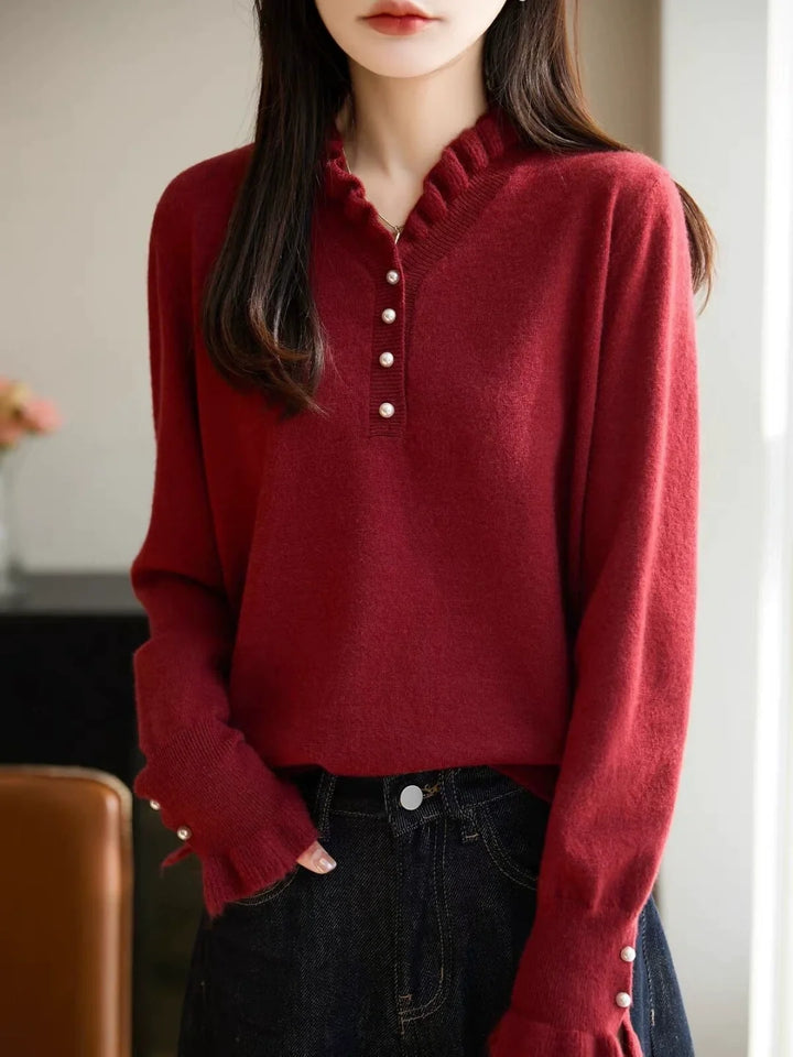V-neck Beaded Knit Base Layer Top