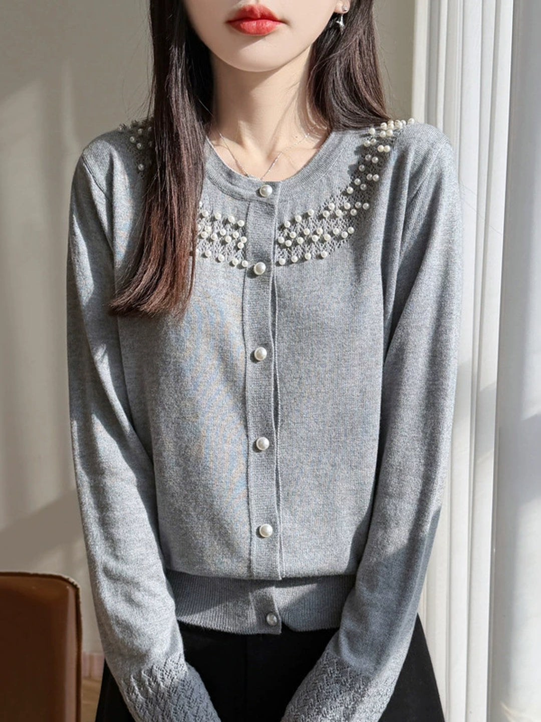 New Round-neck Beaded Cardigan