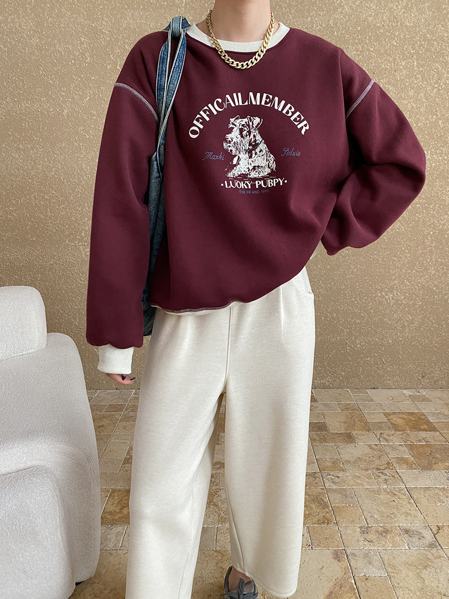 Olivia Loose Crew Neck Printed Fleece Sweatshirt