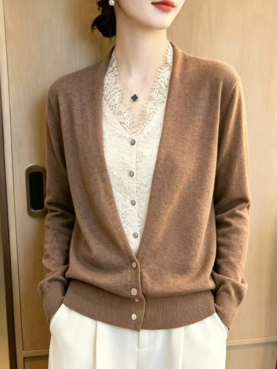 V-neck Faux-layered Knit Top