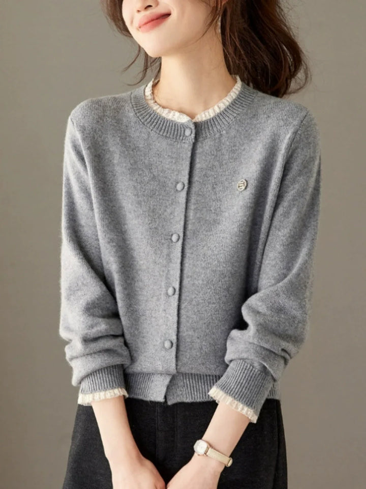 Loose-fit Lace-trim Knit Cardigan