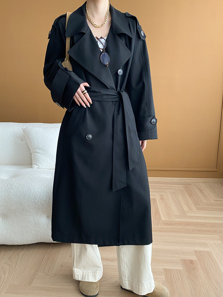 Madison Lapel Solid Color Double-Breasted Trench Coat