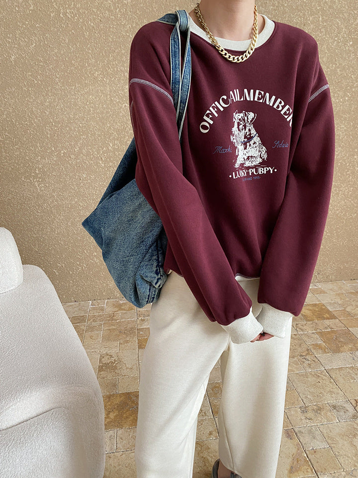 Olivia Loose Crew Neck Printed Fleece Sweatshirt