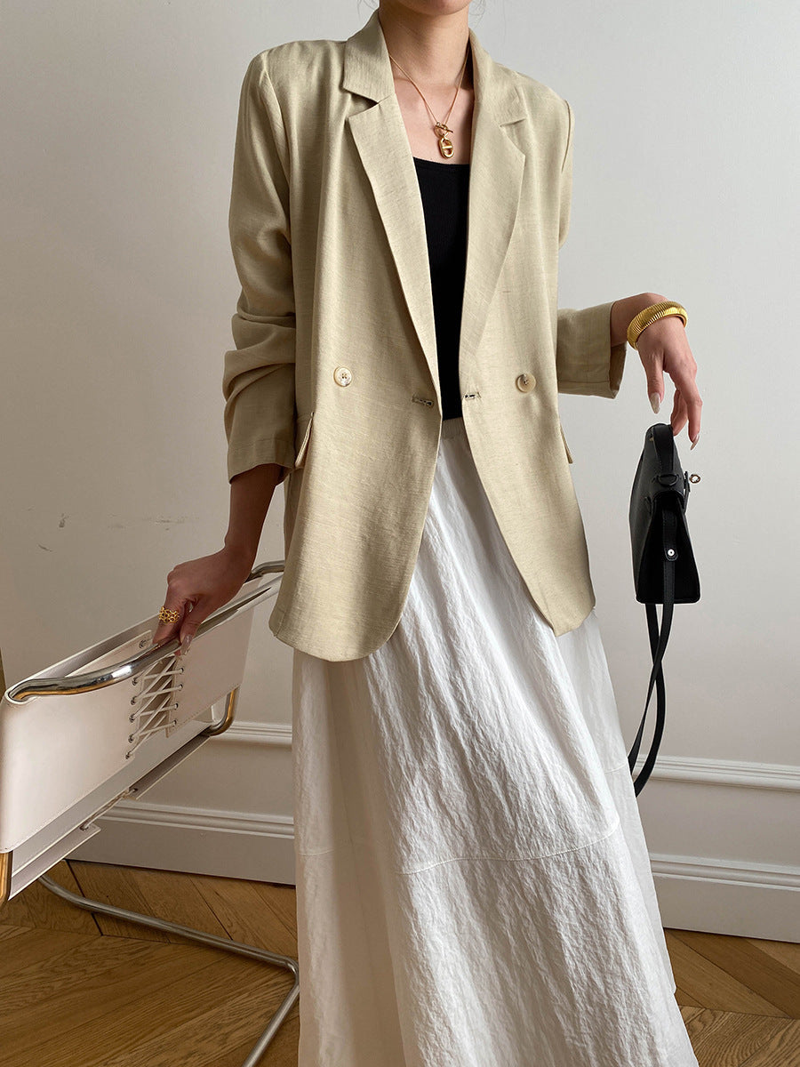 Anna Daily Lapel Solid Color Pleated Textured Blazer