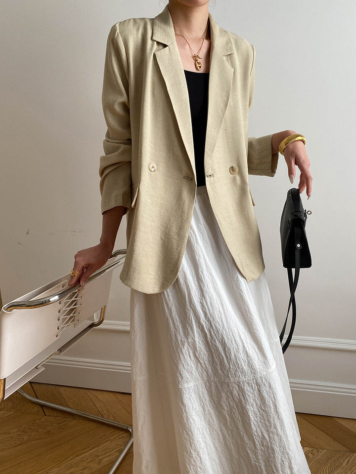 Anna Daily Lapel Solid Color Pleated Textured Blazer