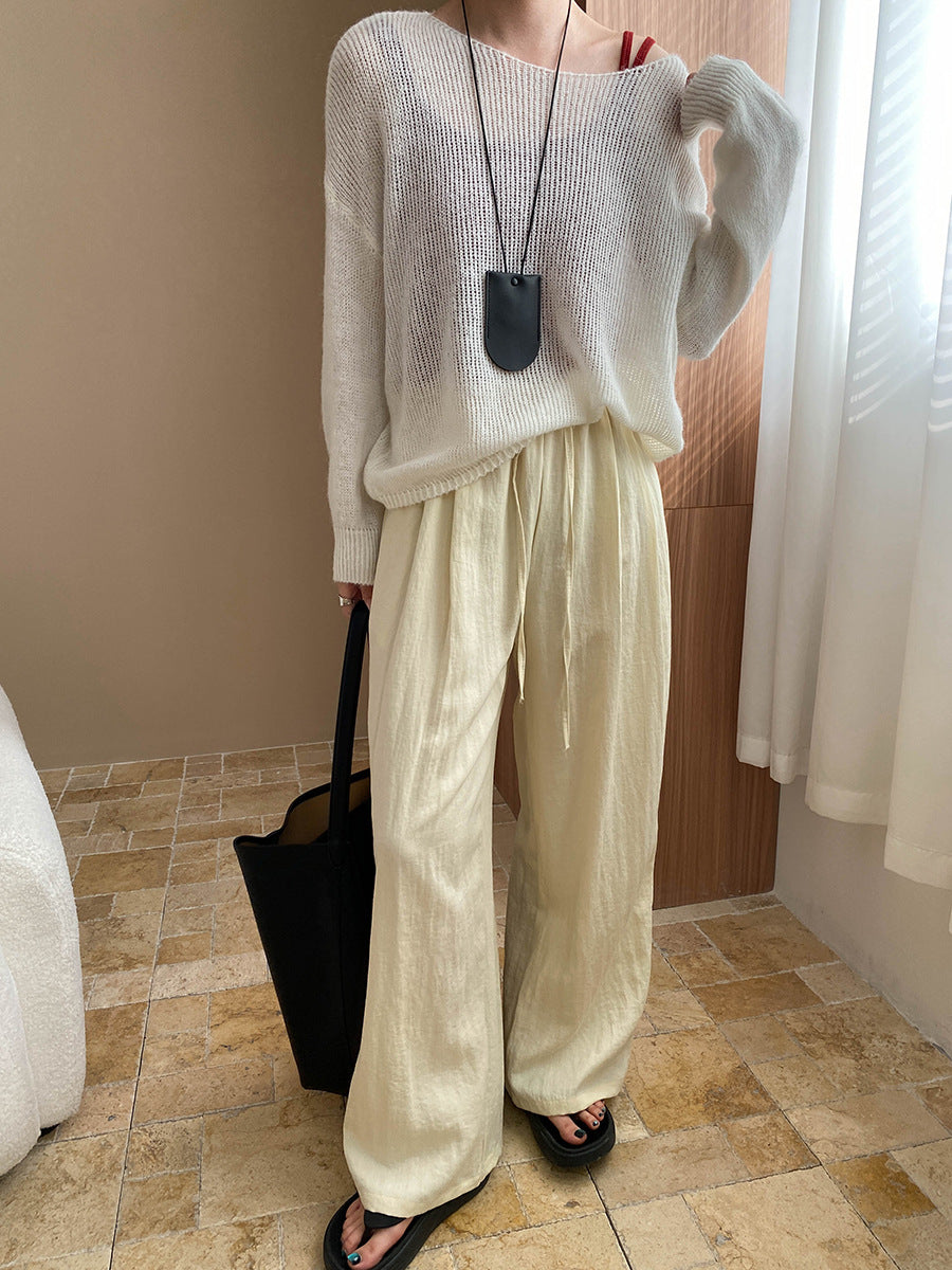 Kaitlyn Casual Pleated Elastic Waist Wide-Leg Pants