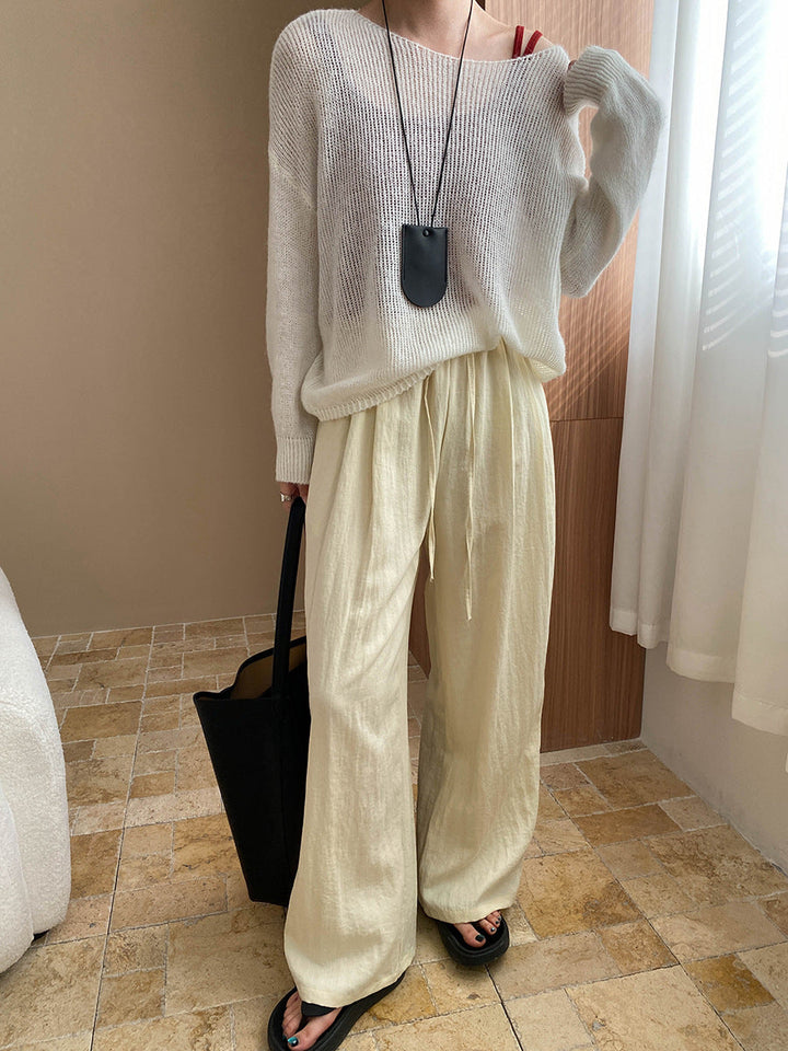 Kaitlyn Casual Pleated Elastic Waist Wide-Leg Pants