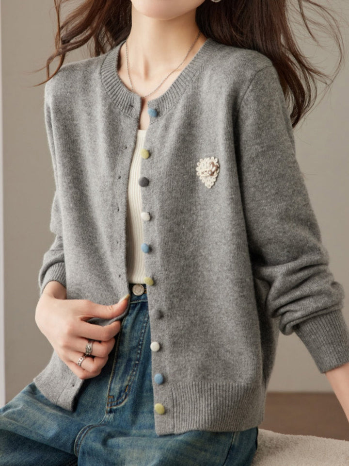 New Wool Crew-neck Knit Cardigan