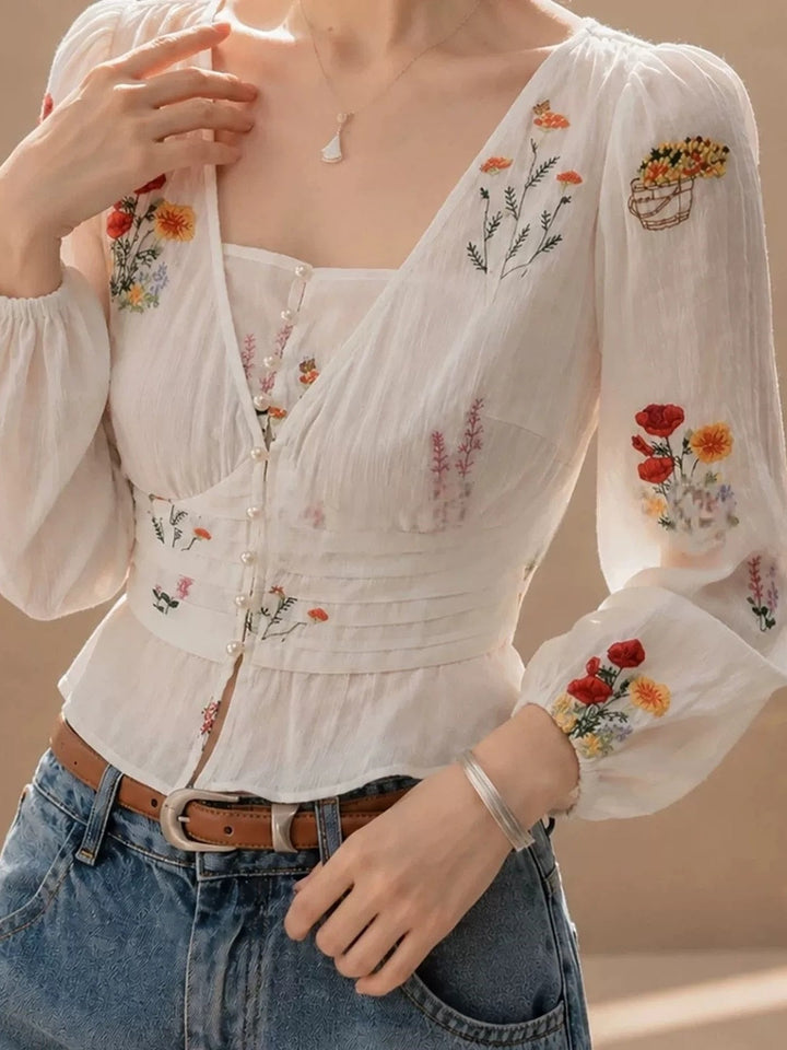 V-neck  Fitted Waist Shirt