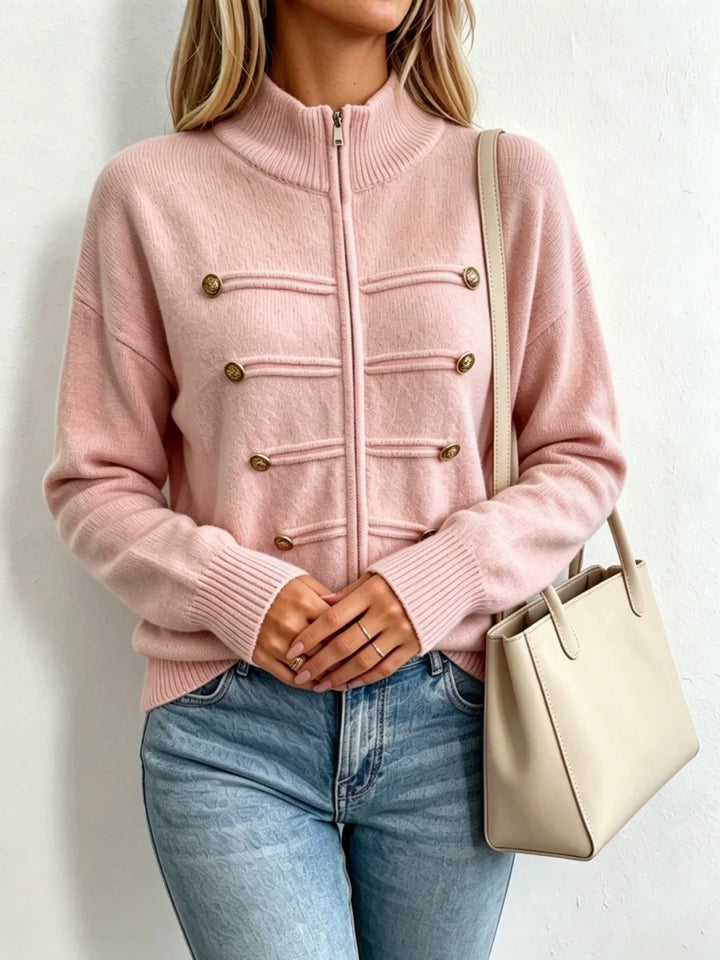 Stand-collar Double-zip Cardigan