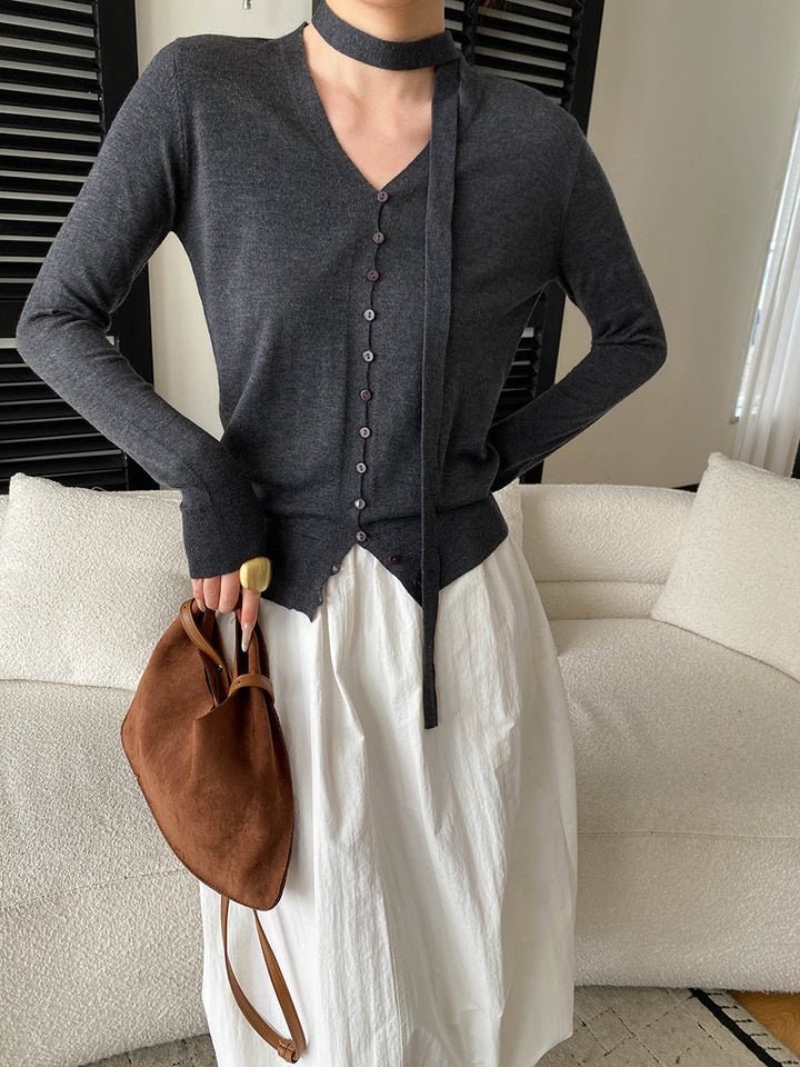 Grace Daily V-neck Ribbon Knitted Cardigan