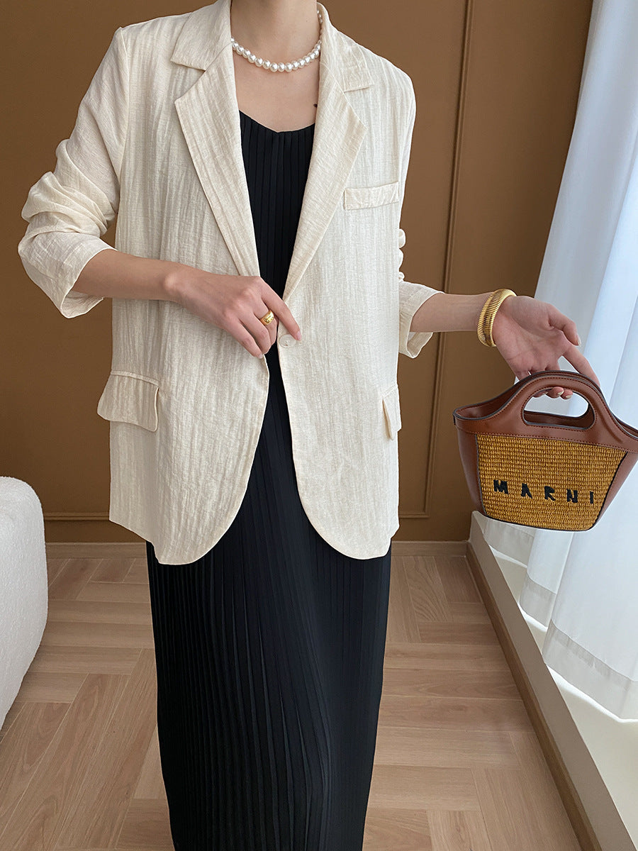 Trinity Daily Pleated Textured Flax Suit Jacket