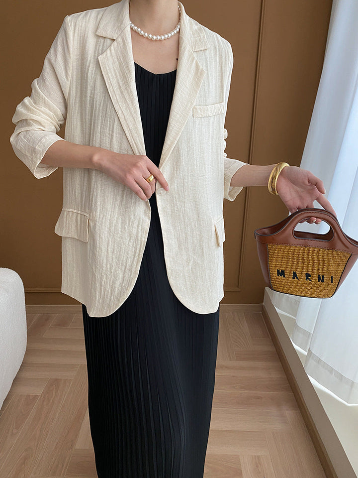 Trinity Daily Pleated Textured Flax Suit Jacket