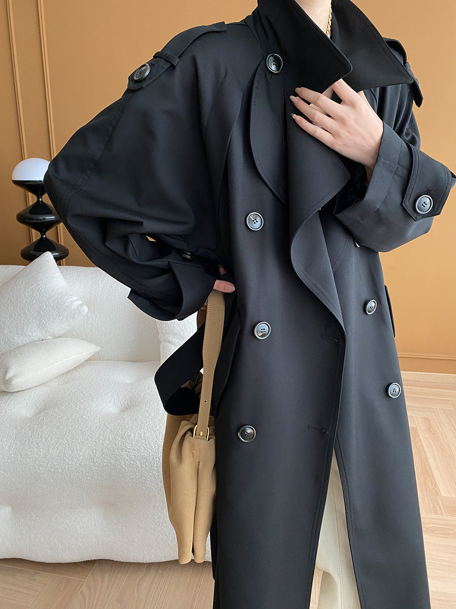 Madison Lapel Solid Color Double-Breasted Trench Coat