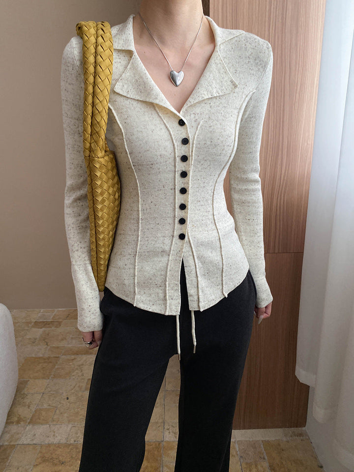 Jessica Slim Lapel Solid Color Knitted Cardigan