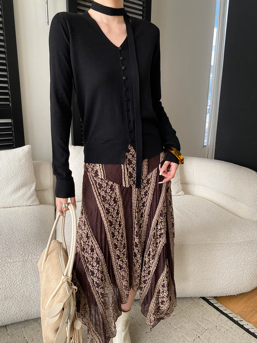 Grace Daily V-neck Ribbon Knitted Cardigan