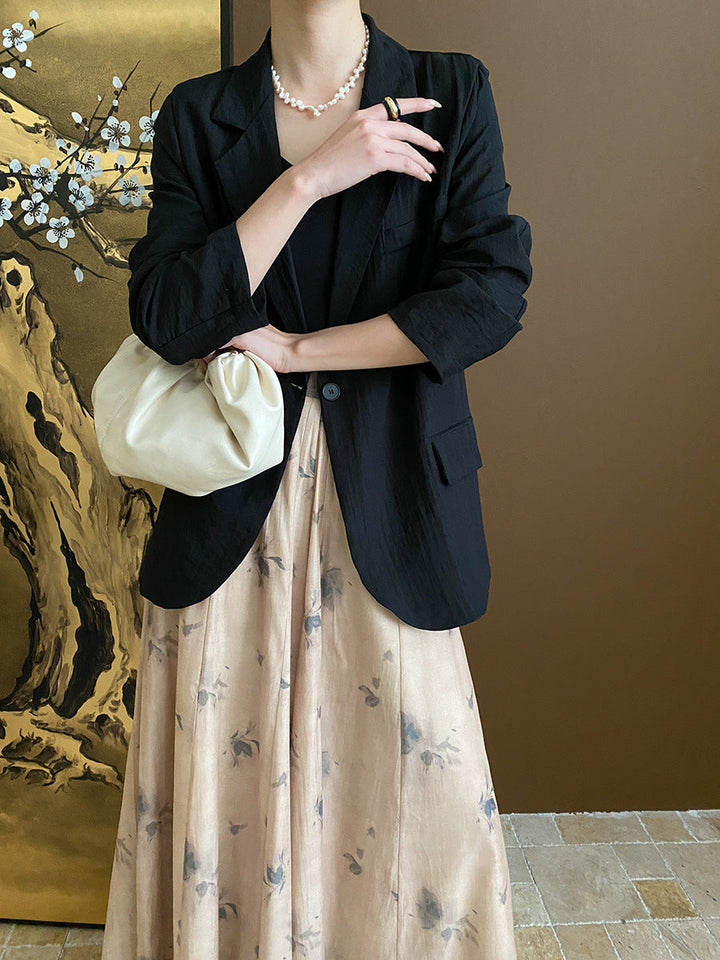 Trinity Daily Pleated Textured Flax Suit Jacket