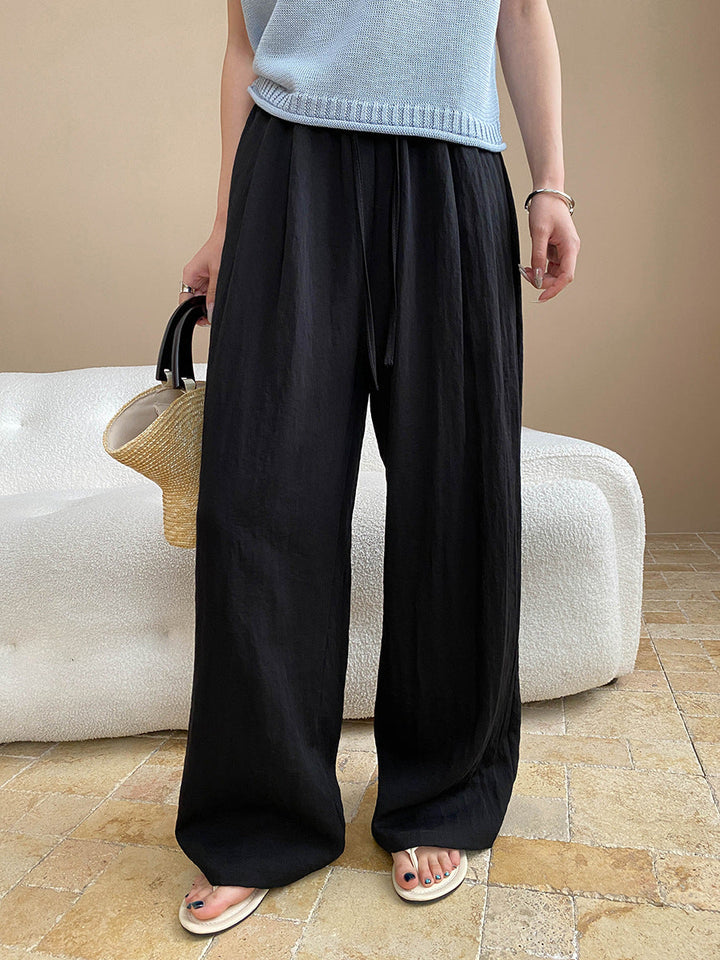 Kaitlyn Casual Pleated Elastic Waist Wide-Leg Pants