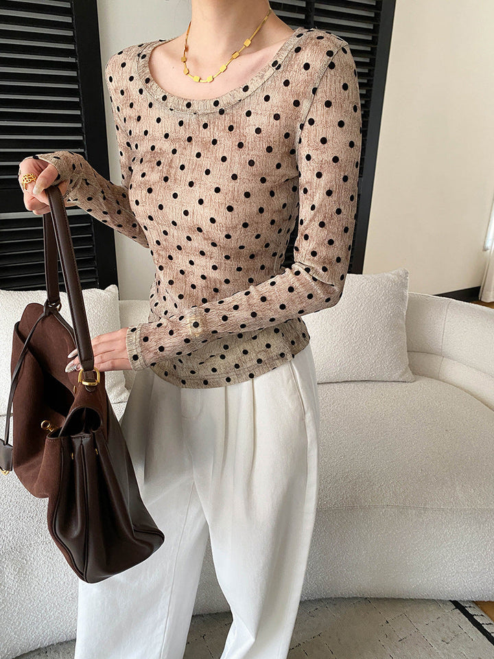 Emma Daily Crew Neck Slim Polka Dot Blouse