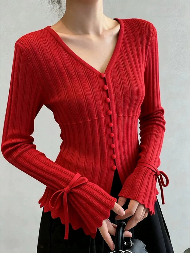 Amy Red Fitted Knit Sweater