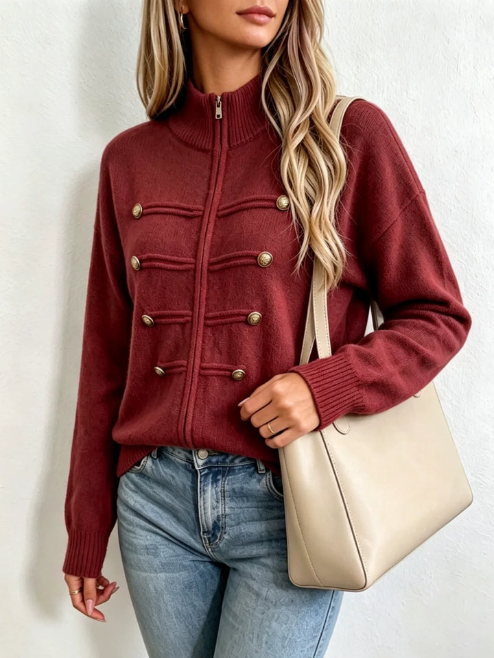 Stand-collar Double-zip Cardigan