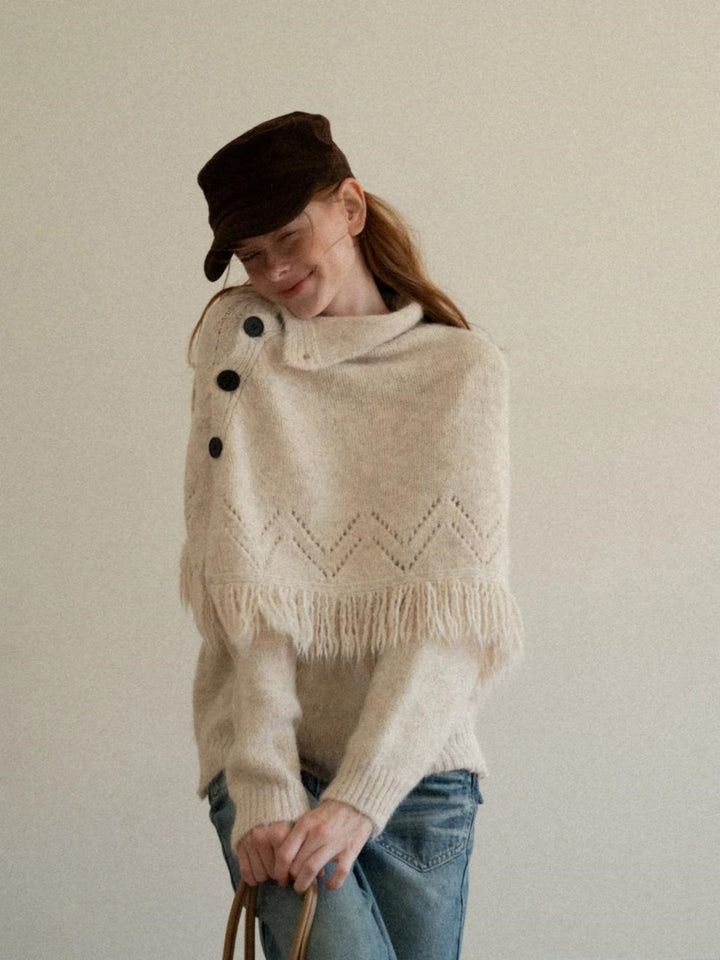 Fringed Shawl Two-piece Knitted Top