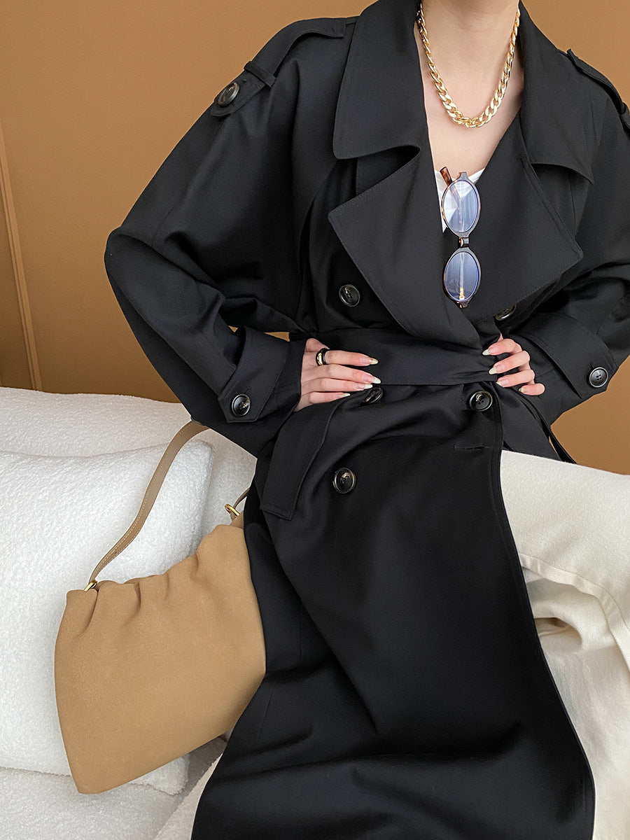 Madison Lapel Solid Color Double-Breasted Trench Coat