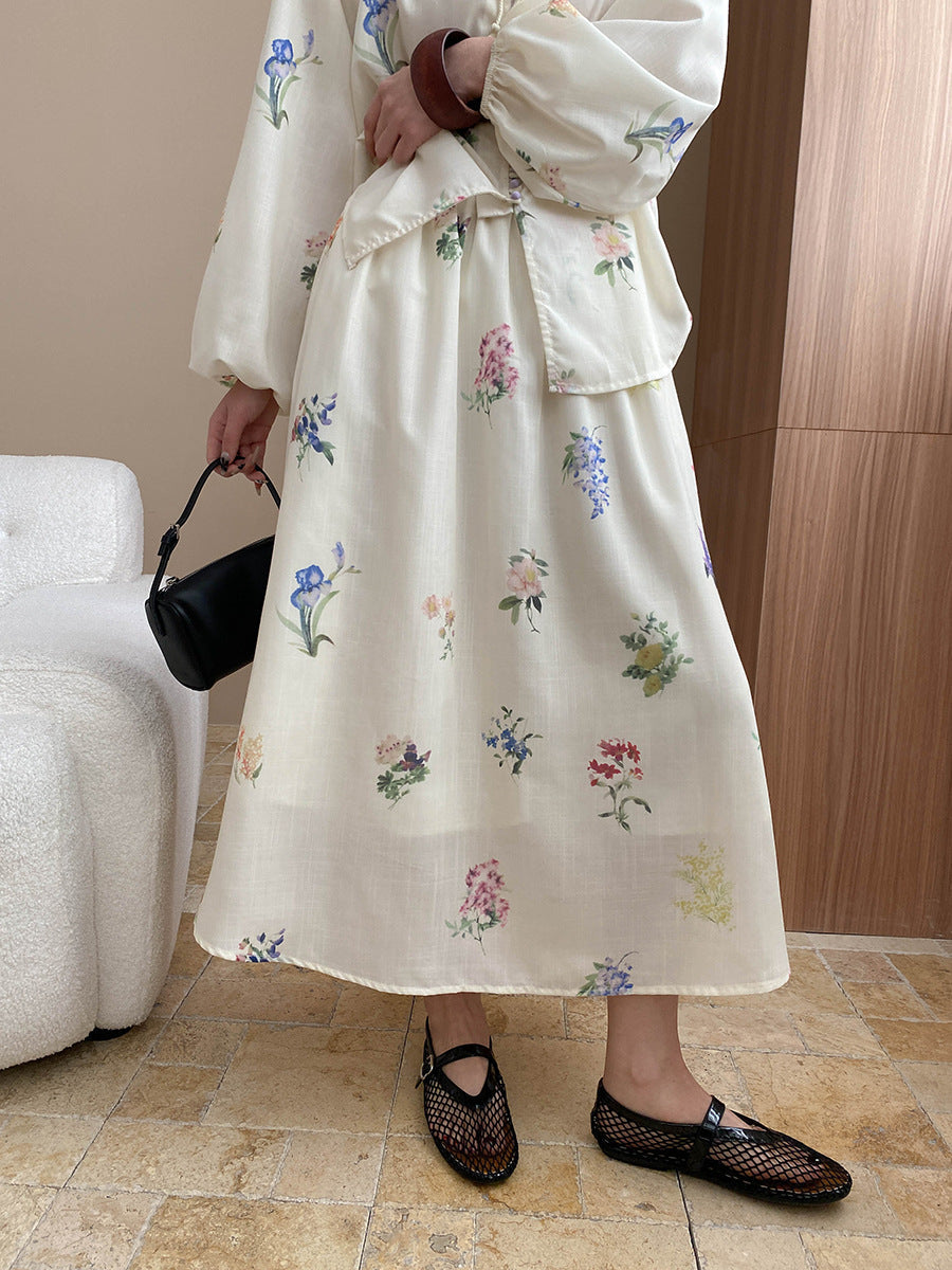 Natalie Retro Floral Printed Tassel Tie Shirt, Shorts, And Skirt Three-Piece Set