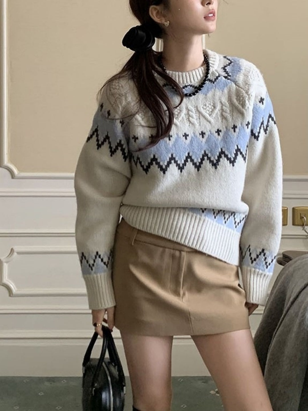 Color-block Jacquard Thick Sweater