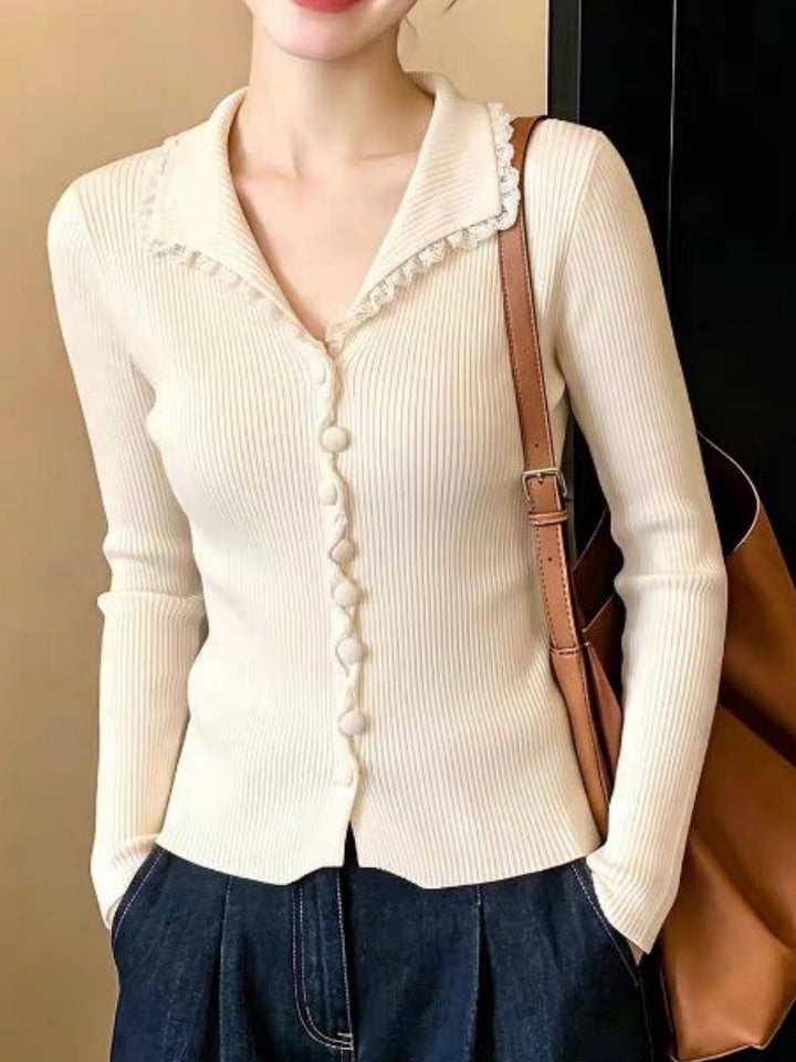 Lace Collar Long-sleeved Cardigan