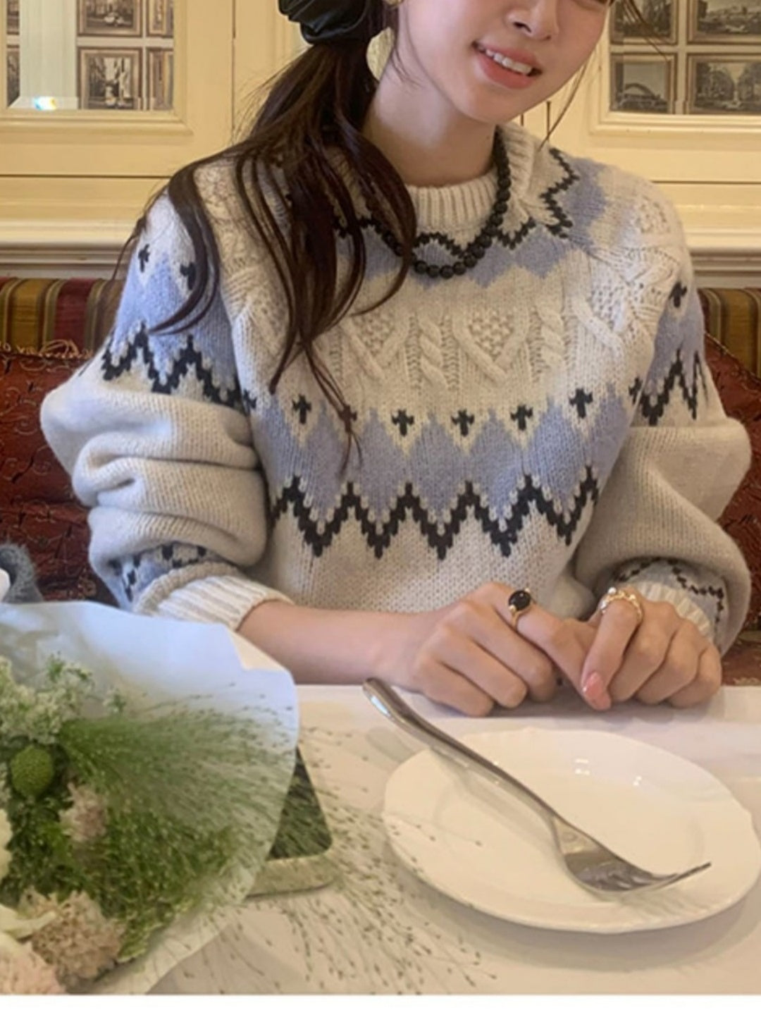 Color-block Jacquard Thick Sweater