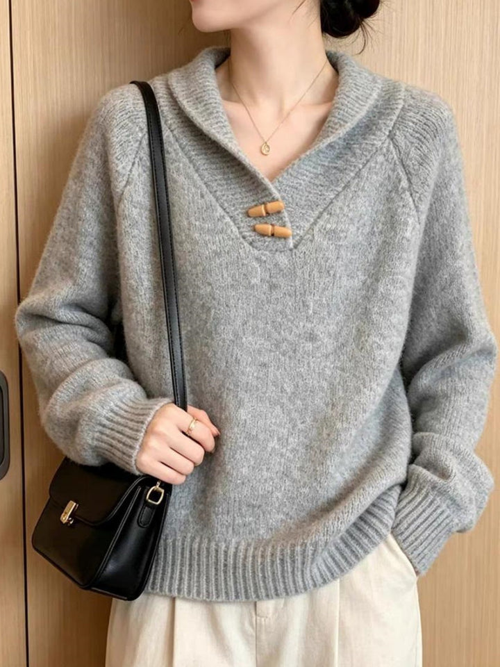Toggle-button Collared Sweater