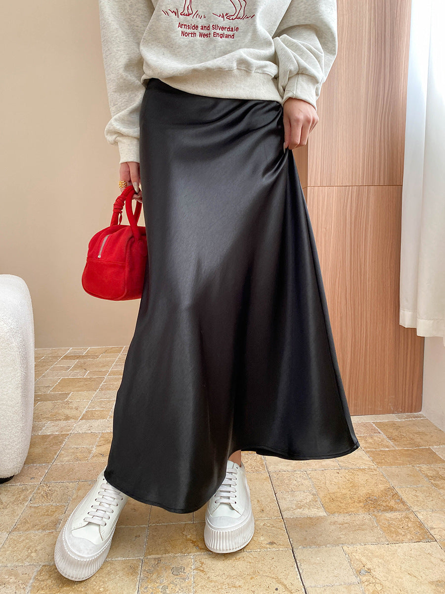 Aaliyah Daily Satin High-Waisted A-Line Skirt