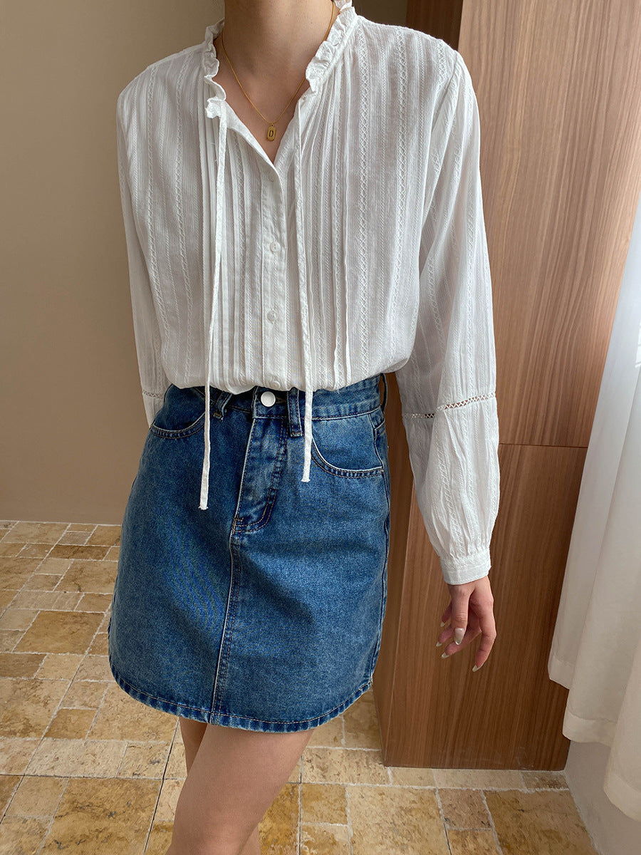 Lauren Vintage Auricular Collar Hollowed Blouse