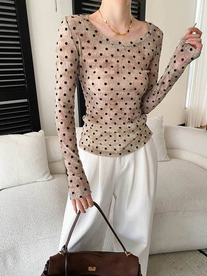 Emma Daily Crew Neck Slim Polka Dot Blouse