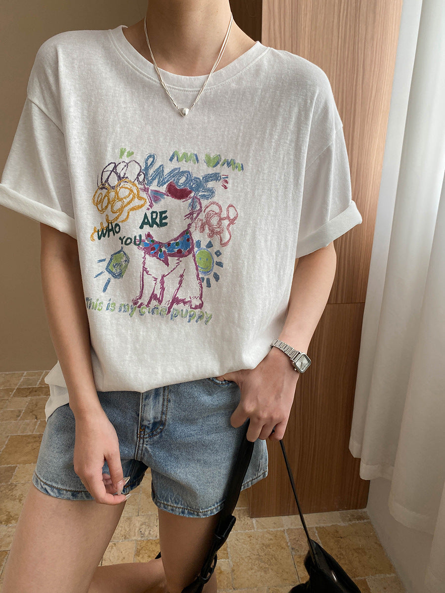 Katelyn Loose Crew Neck Printed Top