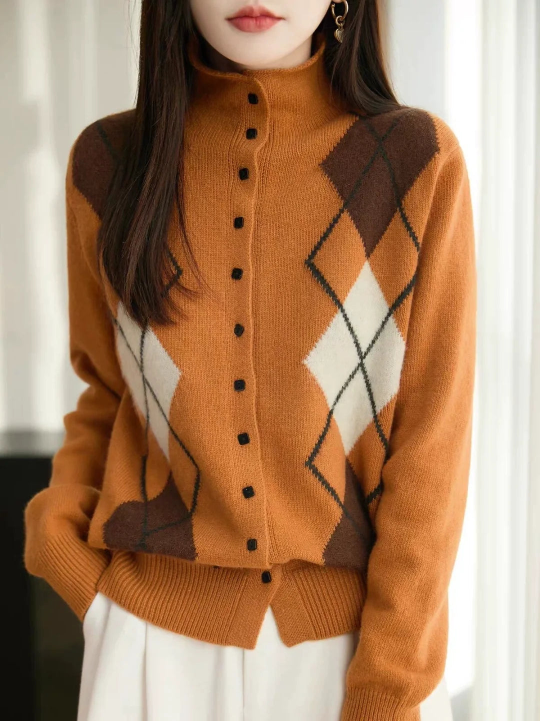 Vintage-style diamond-pattern Cardigan