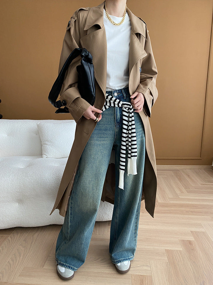 Madison Lapel Solid Color Double-Breasted Trench Coat