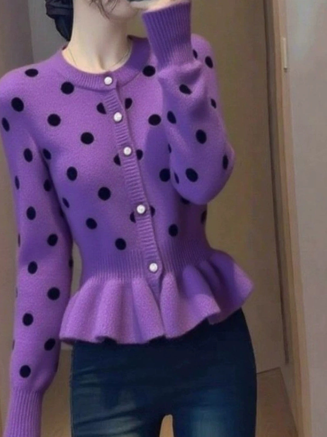 Polka Dot Slim-fit  Knit Top