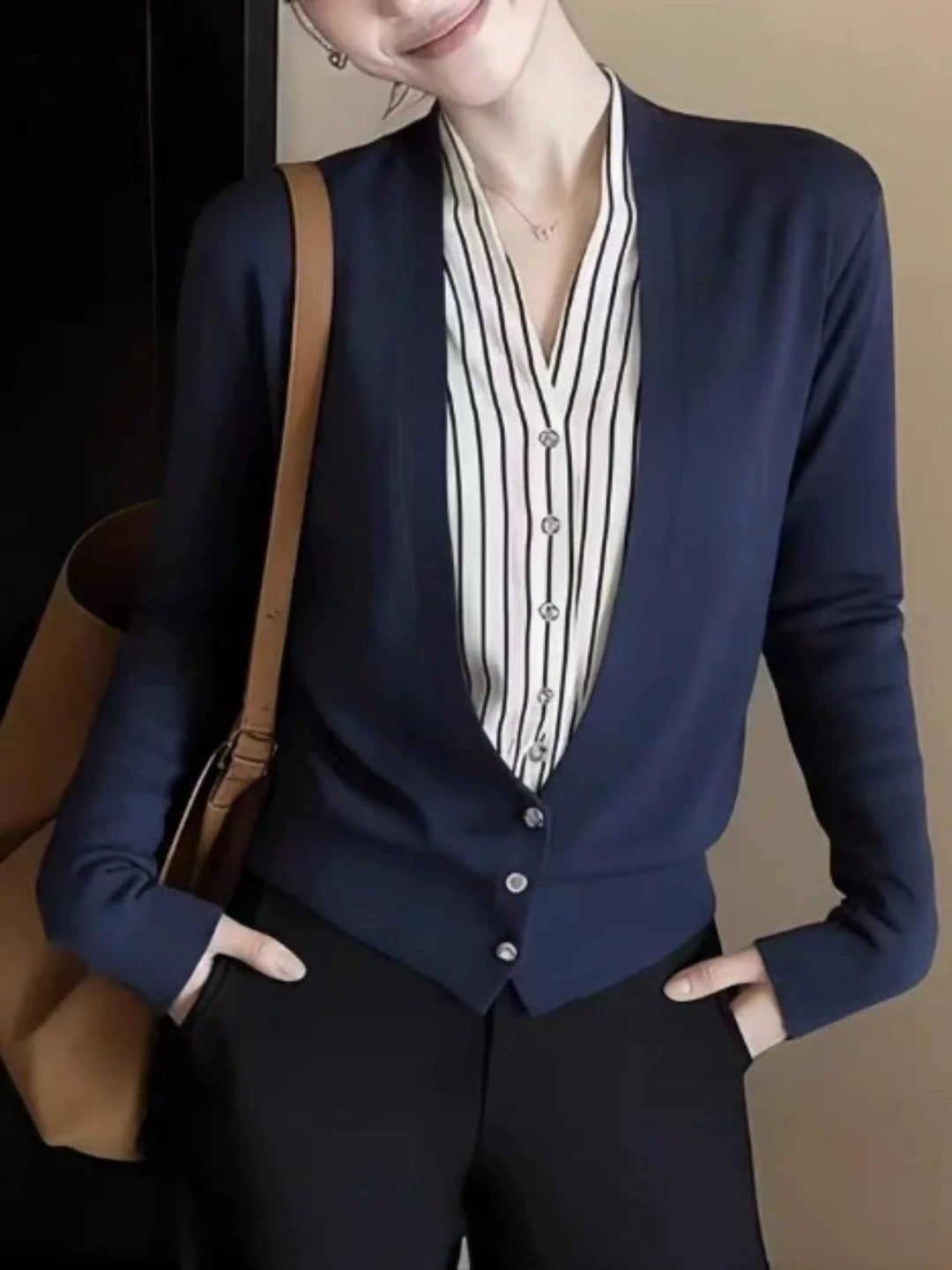 Faux-layered Striped Sweater
