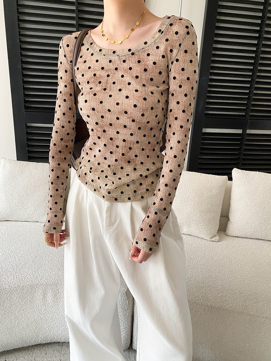 Emma Daily Crew Neck Slim Polka Dot Blouse