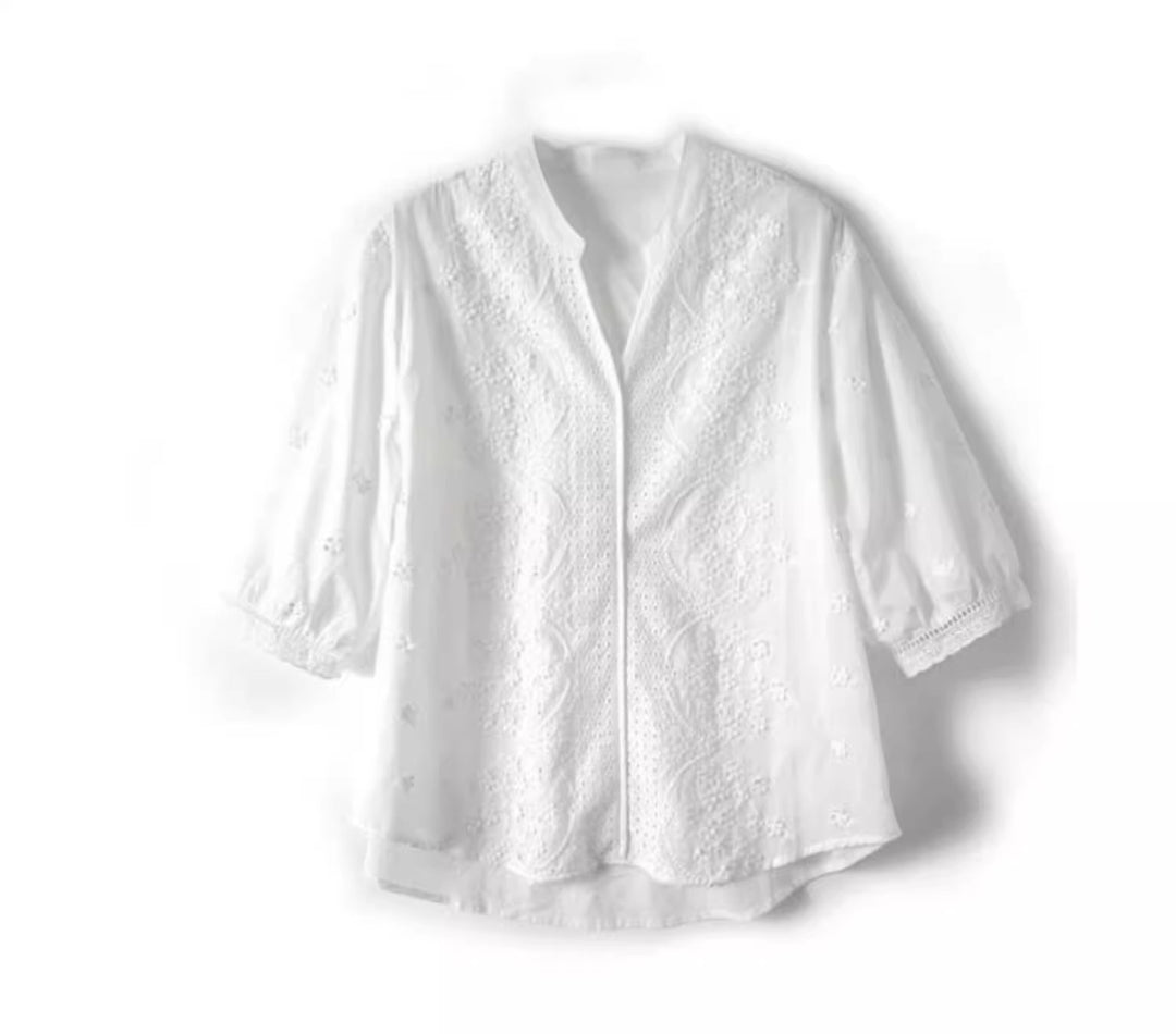 Alexa Embroidered Jacquard Lace Shirt